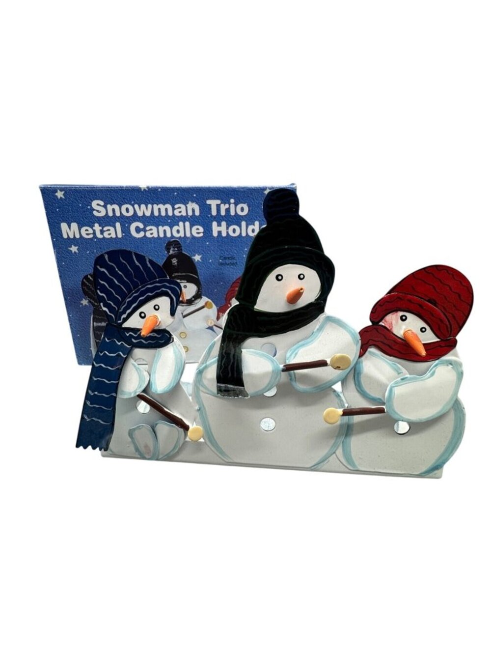 Christmas Snowman Trio Metal Candle Holder Festive Holiday Decor 3 Cup READ